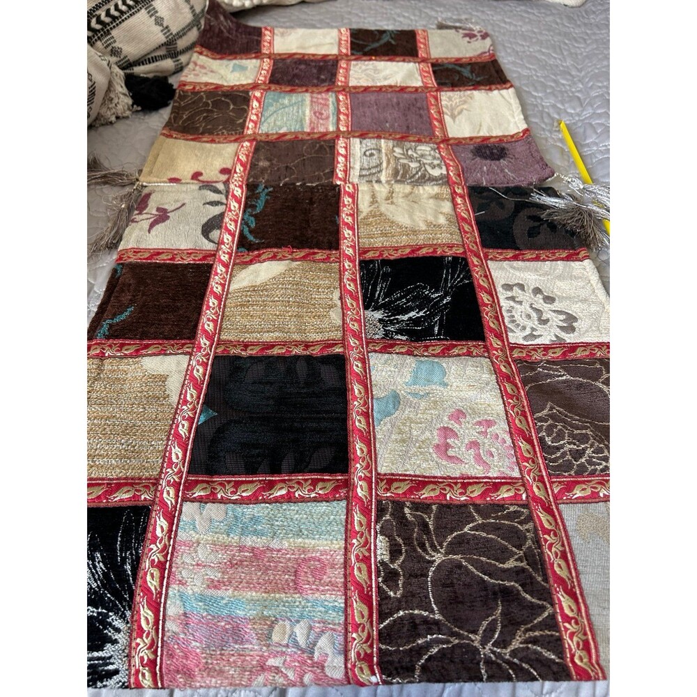 Elegant Homemade Patchwork Throw Pillow Covers with Red and Gold Accents